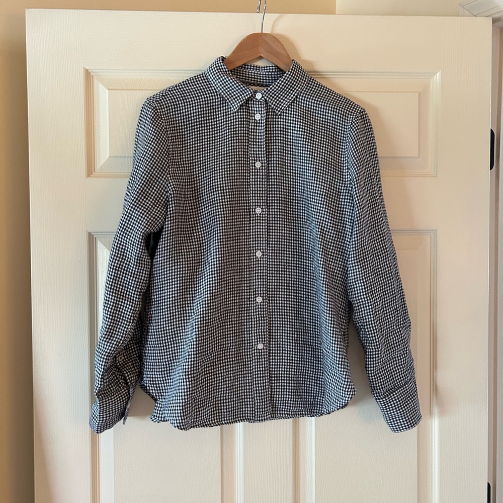 J. Crew Women's Black and White Checkered Button-Down Shirt